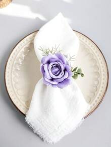 1 pieza Anillo de servilleta de rosa artificial de madera, decoración de mesa de comedor para boda, fiesta, baile de graduación, cena, decoración rústica de mesa - Multicolor - Ver 7