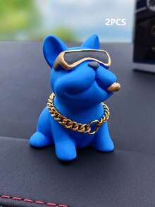 1pc Cute Resin Bulldog Car Decor, With Golden Chain And Glasses - Funny Dashboard Ornament, Suitable For Dog Lovers, Humorous Car Interior Accessory, Lightweight And Easy To Install, Perfect Gift For Male And Female Drivers, Adds Charm And Personalized To Any Vehicle.