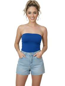 Women's Basic Strapless Top | Casual Summer Double-Layered Strapless Blouse Without Padding - Royal Blue - View 1
