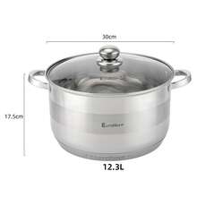 Panela de aço inoxidável para sopa, com diâmetro de 14 cm a 32 cm, ideal para uso doméstico. Adequada para fogões de indução e a gás. Multifuncional para cozinhar sopas, macarrão, mingau e ensopados. Possui alças duplas, é fácil de limpar e tem tamanhos que variam de 14 cm a 32 cm. - prata - Ver 13