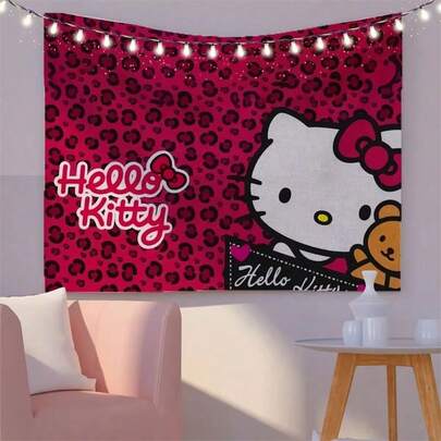 Sanrio 1pc Hello Kitty Pink Cute Tapestry, Modern Boho Style, Suitable For Party, Living Room, Bedroom Decor, Gift For Kitty Fans