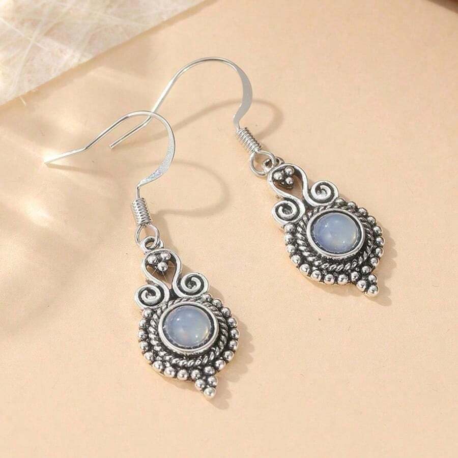 1 Pair Minimalist Bohemian Style Carved Long Pendant Earrings, Women's Jewelry Accessories As Gift - Silver - View 1