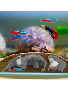 3D打印鱼缸洞穴隧道 - 适合鳅鱼、清道夫、虾类的隐蔽装饰 | 下沉式底座 + 观察孔 | 兼容底砂 | 为达到最佳效果，建议用沙子或重物压住（请注意：由于3D打印工艺，可能会出现轻微不平整，感谢您的理解） - A - 查看 3