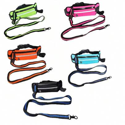 1pc Hands-Free Dog Leash With Zipper Waist Pouch, Dual-Layer Padded Handle Elastic Rope, Suitable For Walking, Jogging And Running Pet Training Leash [New Version]