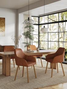 Chaises de salle à manger modernes rembournées à rayures verticales avec accoudoirs et pieds en bois massif pour salle à manger, cuisine, salon - Lot de 2 / Lot de 4 / Lot de 6 - Tabac - Voir 3