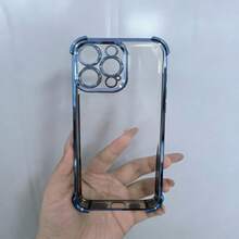 Funda Anticaídas Cromada 4 Esquinas|Bordes Metálicos Cromados + Panel Transparente HD|Amortiguación en Esquinas|Múltiples Colores Iridiscentes|Compatible Apple y Android|Estilo Gaming - Negro - Ver 4