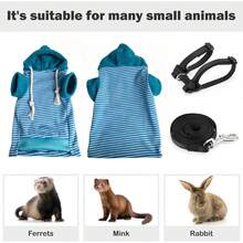 Small Pet Harness Vest And Leash Set For Ferrets, Hooded Clothes, Suitable For Outdoor Walks With Ferrets, Rabbits, Ferrets, Guinea Pigs, Rabbits, Hamsters, Puppies, And Kittens (Blue/Black And White Striped Clothes + Leash) - Multicolor - View 4