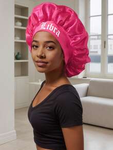 1 pieza Gorro impreso con 12 constelaciones Gorra personalizada de satén de ala ancha con elástico para el cabello rizado y liso (patrón de impresión aleatorio) - Rosa roja SM10-1 - Ver 2