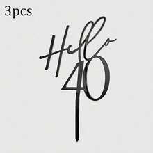 Que cắm trang trí bánh sinh nhật bằng acrylic đen chữ "Hello" (18/12/30/40/50/60 tuổi) thích hợp cho tiệc sinh nhật. - Nhiều màu - Xem 12