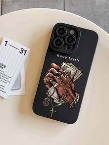 1 Dollar Items "Have Faith" Hip-Hop Money Cross Phone Case, Matte Black Soft TPU Shockproof Cover, Streetwear Aesthetic Design, Camera Lens Protection, Compatible With IPhone & Galaxy - Black - View 3