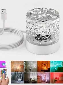 1 Stück dynamische Wellen Muster Atmosphäre Lampe, romantische Sternenhimmel Projektionslampe - einstellbare farbwechselnde Aurora Beleuchtung für Schlafzimmer - polychromatisches Licht - Übersicht 8