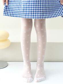 1 pieza Medias de baile de ballet con patrón jacquard de corazón de alta densidad y unicolor para niñas - Blanco - Ver 6