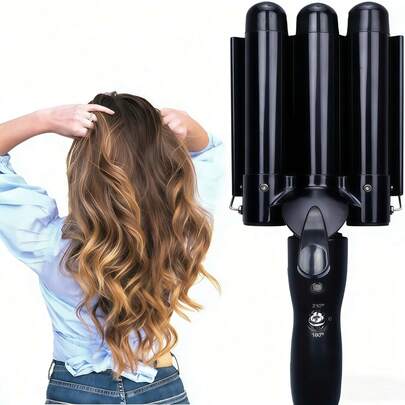 MOREBEAUTY Rizador de pelo 1 pulgada 3 barril pelo crimpadora cerámica dos engranajes control de temperatura pelo agitando herramientas de peinado,Para Cabello Tenazas Rizadoras Enchinadora,adecuado para mujeres con cabello rizado natural grande y ondulado, un gran regalo de cumpleaños, regalo de Navidad