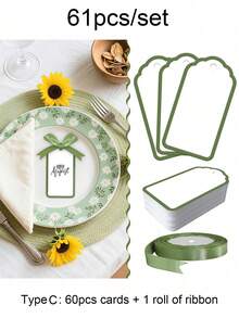 61pcs Elegant Table Place Cards With Matching Satin Ribbons, Ideal For Weddings, Banquets And Parties - Multicolor - View 9