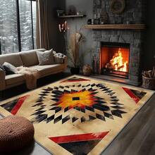 3x5 Rugs, 2x3 Rug, Southwestern Rustic Area Rug, Colorful Geometric Door, Washable & Non - Slip Small Carpet, Home Decor - 棕褐色 橙色 紅色 黑色 - 查看 7