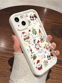 Una linda funda para teléfono móvil con temática navideña que presenta un pequeño gato. Tiene una sensación cómoda y puede proteger eficazmente su teléfono de golpes y caídas. Compatible con iPhone Phone11-16. - Blanco - Ver 3