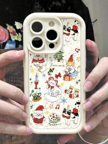 Una linda funda para teléfono móvil con temática navideña que presenta un pequeño gato. Tiene una sensación cómoda y puede proteger eficazmente su teléfono de golpes y caídas. Compatible con iPhone Phone11-16. - Blanco - Ver 5