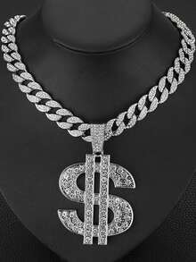 1件嘻哈旋转美元符号吊坠项链，配20英寸链 - 金色锌合金男士首饰，派对/音乐节礼物，全年佩戴，派对配饰，首饰，奢华光泽饰面 - 可旋轉美金吊墜項鍊 - 查看 27