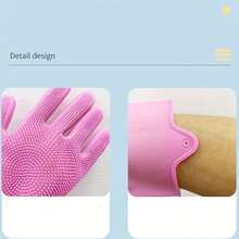 Heat Resistant Extended Pet Bathing Gloves - Textured Latex Rubber Gloves, Suitable For Dog Bathing, Dishwashing And Home Cleaning, Non-Slip And Durable - Multicolor - View 8