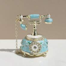 SIQIZHOU 1pc Blue Handpainted Enamel Telephone Shaped Jewelry Box, Suitable As Gift And Home Decor, Vintage Telephone, Home Decor, Enamel Jewelry Carved Storage Box, Wedding Ring Box, Perfect Furniture Decoration, Christmas, Valentine's Day, Birthday Gift - Multicolor - View 8