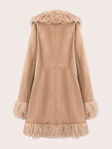 Áo khoác da lộn màu trơn phối tua rua, thích hợp cho mùa xuân và mùa thu. - Màu Khaki - Xem 2