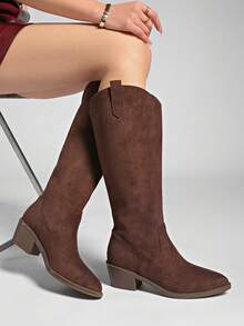 Fall/Winter Fashionable 2025 Western Pointed Toe Suede Over-The-Knee Tall Boots For Women,Cowboy Boots - Brown - View 6