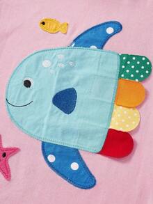 Casual Short-Sleeved T-Shirt For Young Girls, With Cartoon Fish Embroidery, Breathable And Stylish, Summer Collection. - 粉色 - 查看 5