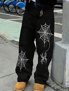 Boys Casual Pocket Elastic Waist Straight Loose Jeans, Everyday Wear - Black - View 1