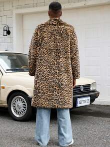 Men's Leopard Print Lapel Warm Fleece Coat, Autumn/Winter - Yellow - View 5
