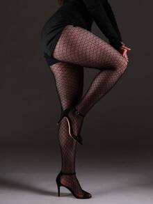 1pc Vertical Striped Elastic Fishnet Tight Leggings Sexy Watermelon Striped Tights Versatile Gothic Style Fashion Fishnet Stockings - Black - View 2