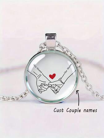 Personligt namnhalsband för par som håller händer, anpassade älskarnas namn, alla hjärtans dag-present, anpassningsbart namn