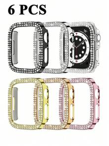 6pcs Diamond Protective Case Set, Compatible With Series SE/11/10/9/8/7/6/5/4/3/2/1 (38/40/41/42/44/45/46/49mm), Diamond Protection Screen, Hard PC Frame - Multicolor - View 9