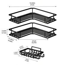 3pcs No Drill Stainless Steel Bathroom Storage Rack, Corner Shower Shelf, Wall Mounted Adhesive Shower Caddy, Soap Dispenser Holder, Shampoo Rack - Black - View 2