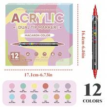 12/48 Colors Dual Tip Acrylic Marker Pens Set, Classic, Metallic, Macaron, Skin Tone Color Systems, Children/Student Art Drawing Painting Supplies, Watercolor, Quick Dry, DIY Graffiti - Acrylic Marker - View 11