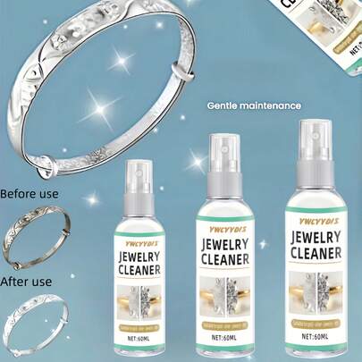 1 Botella de 60ml Spray para pulir joyas - Fórmula suave, restaura el brillo metálico, bajo olor, apto para joyas de colores claros, botella rociadora aplicable para anillos, relojes, collares, aretes - Empaque de moda, Líquido para el cuidado de joyas