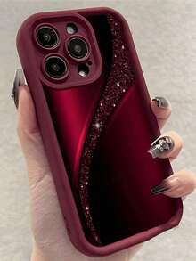 Funda de Teléfono Curva Roja Brillante. Adecuado para iPhone 16, 15, 14, 13, 12, 11, diseño elegante y simple, perfecto para regalar. Lindo - Burdeos - Ver 4