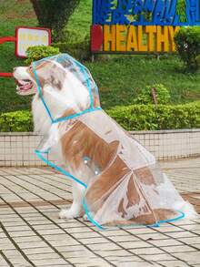 1pc Transparent Blue Trim Waterproof Rain Coat, Suitable For Cats And Dogs Going Out In Rainy Weather, Fits Large Dogs, Transparent 4-Leg Rain Coat, Small And Large Pet Rain Coat - Blue - View 3