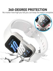 4件套手表壳套装，兼容三星Galaxy Fit 3手表壳，男女通用，四种颜色组合，时尚运动，防摔防刮，采用PC材质，配有高清钢化玻璃屏幕保护膜，触控灵敏，佩戴方便，保护壳可更换。 - 透明+黑色+粉紅色+白色 - 查看 6