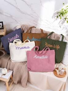 Personalized Embroidered Corduroy Tote Bag, Customized Name Tote Bag, Bridesmaid Tote Bag, Handmade Embroidered Travel Bag, Daily & Weekend Travel Tote Bag, Monogram Bag. Fashionable, Colorful, Minimalist, Unique Personalized Custom Gifts, Perfect For Christmas Gifts, Valentine's Day Gifts, DIY Custom Birthday Gifts, Anniversary Gifts, Couple Gifts, Mother's Day Gifts, Wedding Gifts, Bridesmaid Gifts, Party Gifts, New Year Gifts And Best Friend Gifts. - Multicolor - View 2