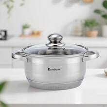 Panela de aço inoxidável para sopa, com diâmetro de 14 cm a 32 cm, ideal para uso doméstico. Adequada para fogões de indução e a gás. Multifuncional para cozinhar sopas, macarrão, mingau e ensopados. Possui alças duplas, é fácil de limpar e tem tamanhos que variam de 14 cm a 32 cm. - prata - Ver 1