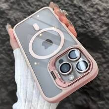 Magnetic Luxury Phone Case Compatible With Iphone 16 15 14 13 12 11 Pro Max Plus Magnetic Funda Bracket Glass Lens Protective Back Cover Shockproof - 粉色 - 查看 3
