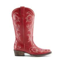 Botas de Vaquero para Mujer de Media Pantorrilla con Punta Cuadrada, Cowboy Boots para Dama con Tacón Grueso - Rojo - Ver 5