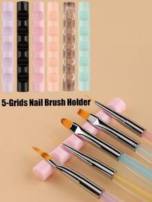 Nail Art Pen Holder, 5-Compartment Nail Art Brush Holder, Acrylic Display Stand, Nail Art Tool Display Rack - Multicolor - View 4