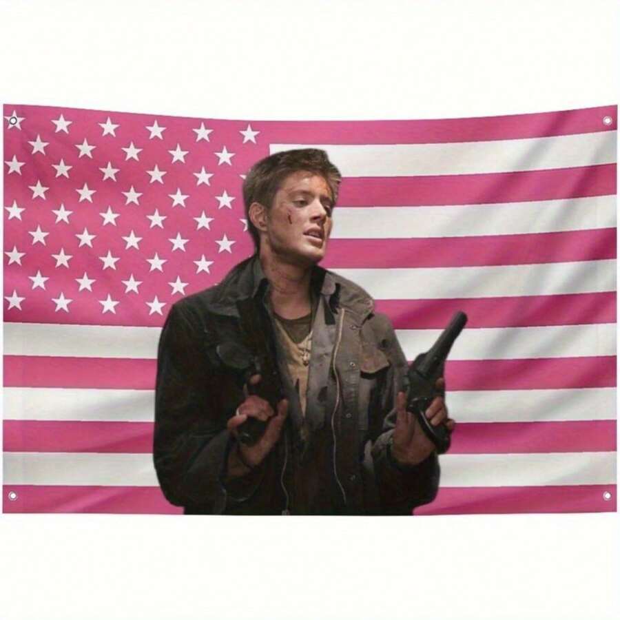 1 Piece Of Foot Jason Stark X X  Pink American Flag Tapestry - Durable Polyester Wall Decoration, 4 Copper Marbles Design, Campus Dormitory Decoration, Patriotic Gift, Eye-Catching Pattern, Strong Visual Impact - Multicolor - View 1