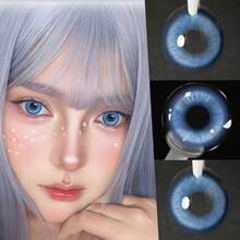 Lalens哥特黑美瞳，万圣节服装，紫色美瞳，角色扮演，网状黑白绿变装美瞳，眼妆，万圣节角色扮演及化妆配件，白色美瞳，红黑美瞳，动漫彩色美瞳（粉色瞳孔），派对美瞳，年抛型美瞳，放大边缘彩色美瞳，巩膜闪粉，圣诞节 - Magic Pop Blue - 查看 4