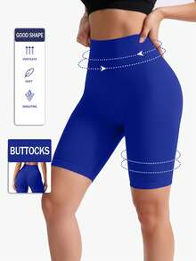 Seamless High-Elastic Women's Sports Shorts,Soft And Comfortable Fitness Running Shorts,Tuck In The Abdomen And Lift The Buttocks For Women Leggings,Multi-Color Options(Black/Blue/Green/Apricot/Hot Pink) - 藍色 - 查看 2