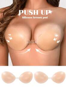 度假硅胶胸贴，提升乳沟，拍照文胸垫，隐形加厚提拉罩杯，无肩带性感透气硅胶胸贴，适合搭配婚纱、连衣裙，可重复使用，低过敏性 - 杏色 - 查看 2