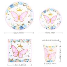 Butterfly Crown Disposable Tableware Set, Including 7/9 Inch Paper Plates, Paper Cups, Paper Napkins, Suitable For Birthday Parties, Festivals, Gatherings, Picnics, Celebration Events, Wedding Tea Parties, Graduation Ceremonies - Multicolor - View 2