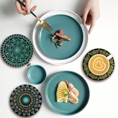 6개/세트 만다라 꽃 나무 코스터, 10*10cm - 가정, 바 및 사무실 모임, 휴일 선물에 이상적인 장식 코스터, 1세트 또는 31세트로 제공