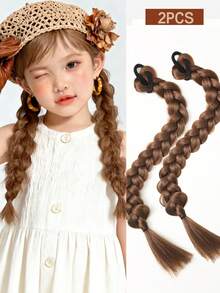2PCS Braid Ponytail Extensions With Rubber Band Straight Wrap Around Braid Hair Ponytail Natural Synthetic Hair Piece For KIDS - Multicolor - View 10